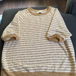 Gold and beige stripe short sleeve shirt, size large